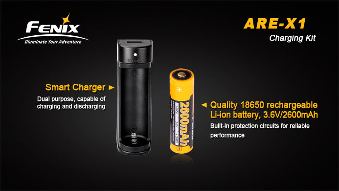 ARE-X1 18650 charging kit with 2600mAh battery