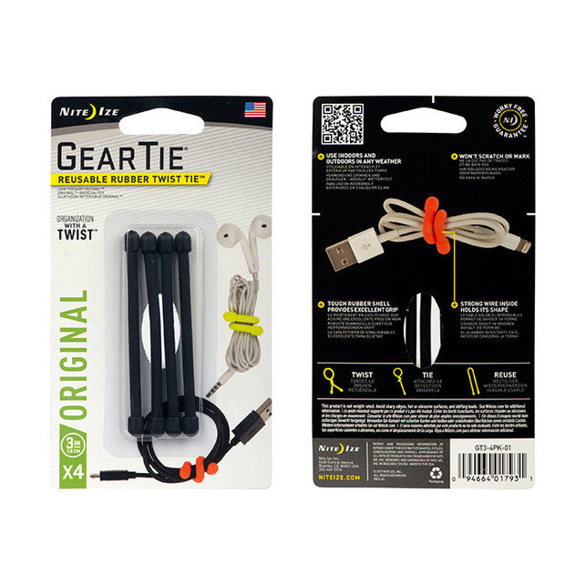 Nite Ize Gear Tie 3" 4 pack Black
