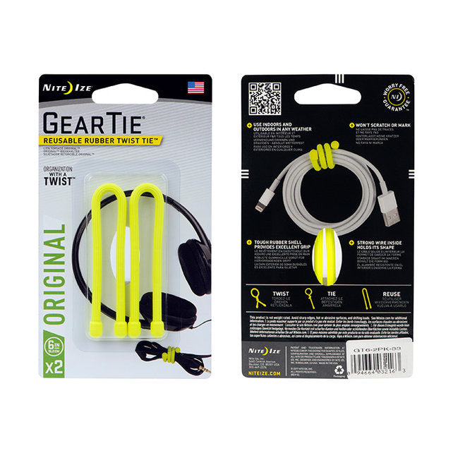 Nite Ize Gear Tie 6" 2 pack Neon Yellow