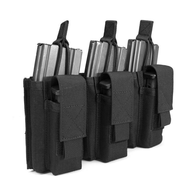 Triple Open 5.56mm Mag with 3 Pistol Mag Pouches - Black